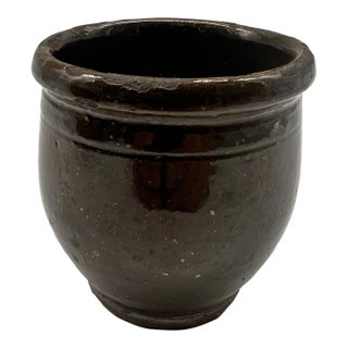 A Rare Green Glazed Small Antique Pennsylvania Folk Art Redware Storage Crock, 1850's For Sale