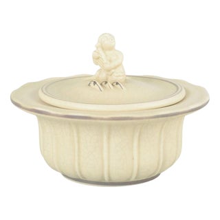 Art Deco Faience Jar with Lid and Figural Knob by Jens Jacob Bregnø for Royal Copenhagen, 1930s For Sale