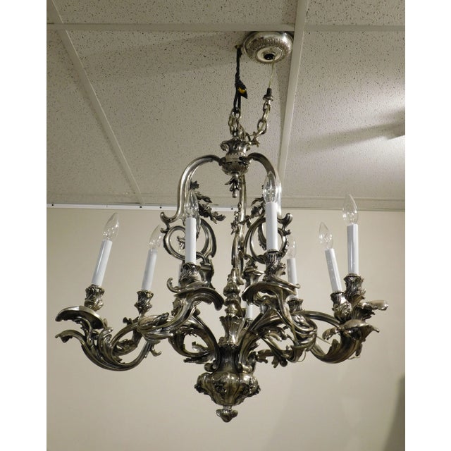 Ten Light Baroque Chandelier Vintaged Silver-Metal Foliate Design For Sale - Image 11 of 13