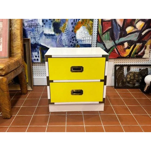 1970's Yellow and White Campaign Colormates Nightstand Attributed to Morris of California For Sale In New York - Image 6 of 12