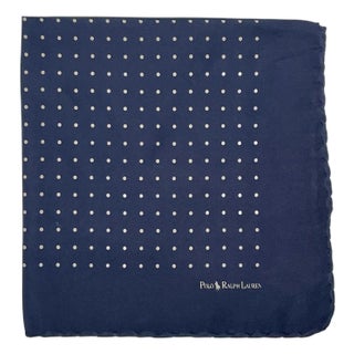 1990s Ralph Lauren Men’s Navy Polka-Dot Silk Pocket Square - For Sale
