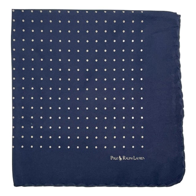1990s Ralph Lauren Men’s Navy Polka-Dot Silk Pocket Square - For Sale