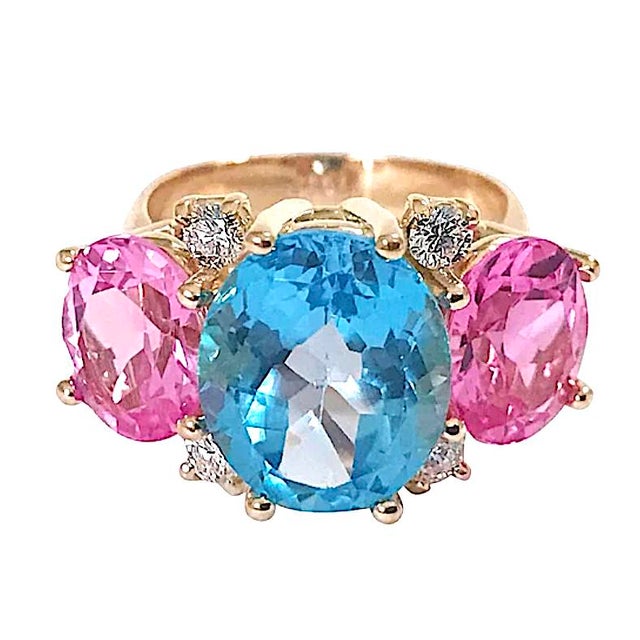 Christina Addison Medium 18 Karat White Gold Gum Drop Ring With Pink Topaz and Iolite For Sale - Image 4 of 12