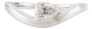 Pear-Shaped Diamond Solitaire Wave Ring Size 6.5 in 14k Solid Gold Gift for Her