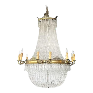 Large French Empire-Style Bronze & Glass Chandelier, C. 1920's