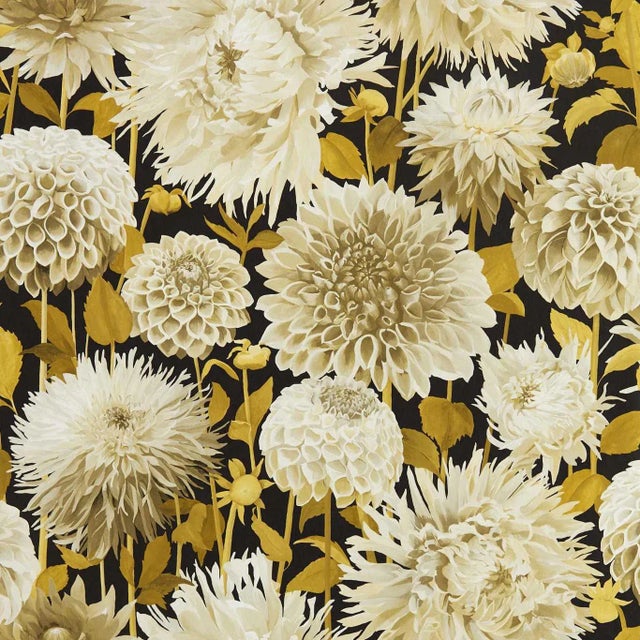 Harlequin Dahlia Wallpaper in Fig Blossom/Nectar/Black Earth - a Sample For Sale