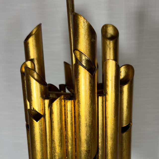 Gold Vintage Palm Beach Regency Gaetano Sciolari Style Gilt Tole Chandelier For Sale - Image 8 of 12