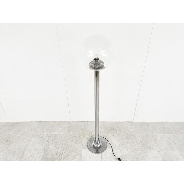 Silver Vintage Chrome and Glass Floor Lamp, 1970s For Sale - Image 8 of 10