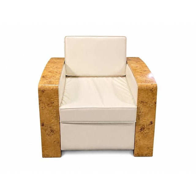 Art Deco Armchairs in Briar Root and Ivory Leather, 1950s, Set of 2 For Sale - Image 4 of 7