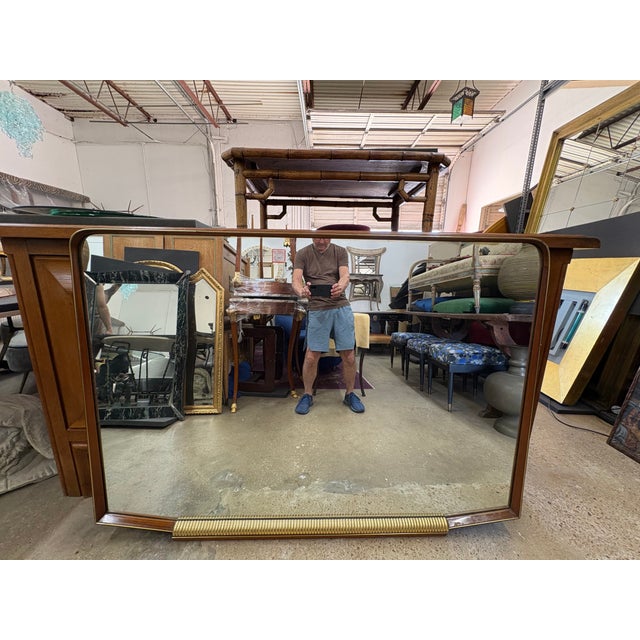 Italian Art Deco Horizontal Mirror. Offered is a handsome large scale Italian Art Deco horizontal walnut mirror with inset...