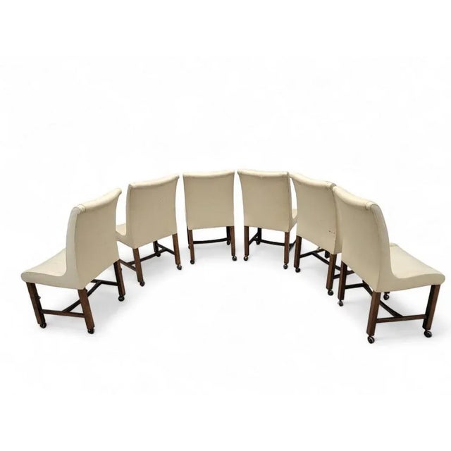 Vintage Art Deco Dining Chairs on Casters Styled After Baker Furniture Company - Set of 8 This set of eight high-back...