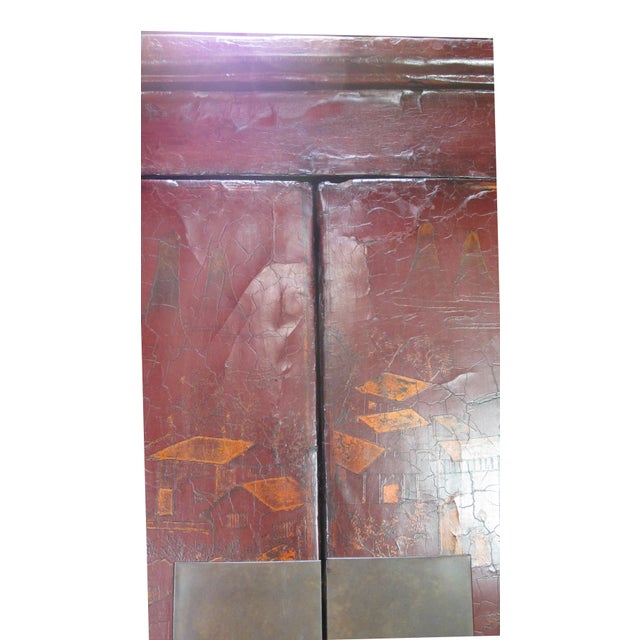 80" Inch High Chinoiserie-Style Red Elm Armoire For Sale - Image 9 of 12