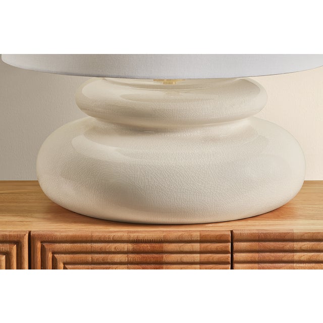2020s Mitzi Pia 19.5 in. 1 Light Table Lamp in Aged Brass and Ceramic Butter Crackle Finish For Sale - Image 5 of 8