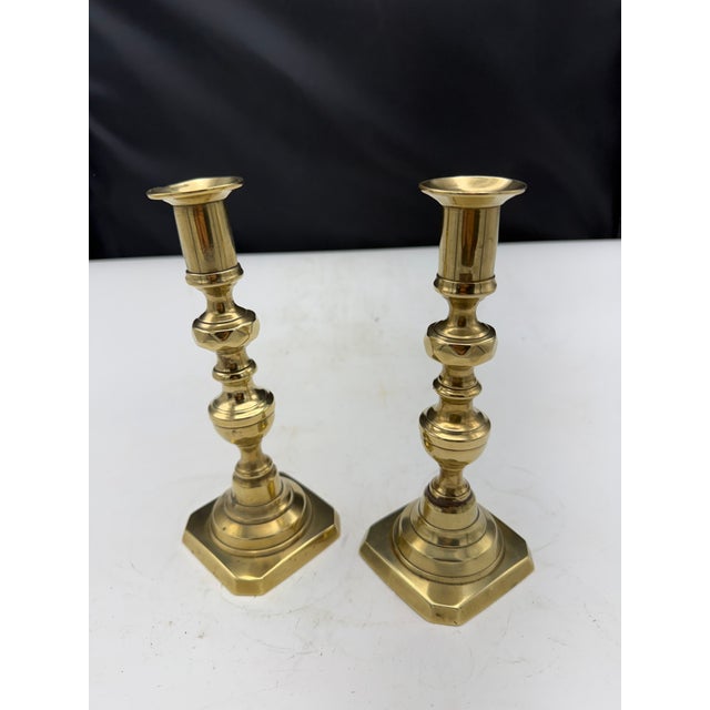 English Pair of Vintage Brass Candlesticks For Sale - Image 3 of 5