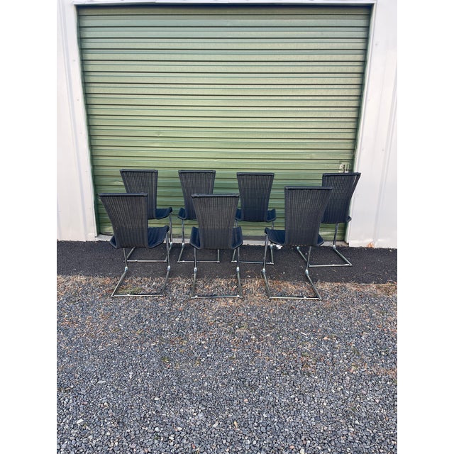 Metal Black Cantilevered Dining Chairs by Bacher, "Jimmy F's" - Set of 7 For Sale - Image 7 of 10