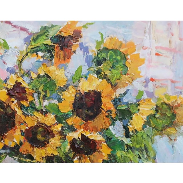 Realism Sunflower Still Life Painting, Original Soviet Ukrainian Art 70-90 For Sale - Image 3 of 6