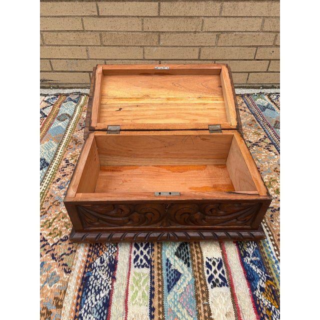 Early 21st Century Wood Carved Box With Key For Sale - Image 5 of 6