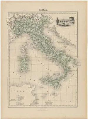 Antique Map of Italy with Vignette of Saint Angu Castle in Rome, 1880