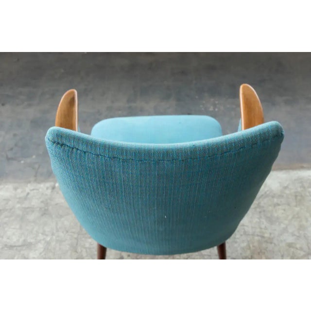 Wood Danish Midcentury Easy Chair With Teak Armrests, 1950's For Sale - Image 7 of 10