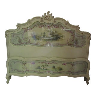 1950s Italian Mid Century Handpainted Bed With Headboard, Footboard and Side Slats For Sale