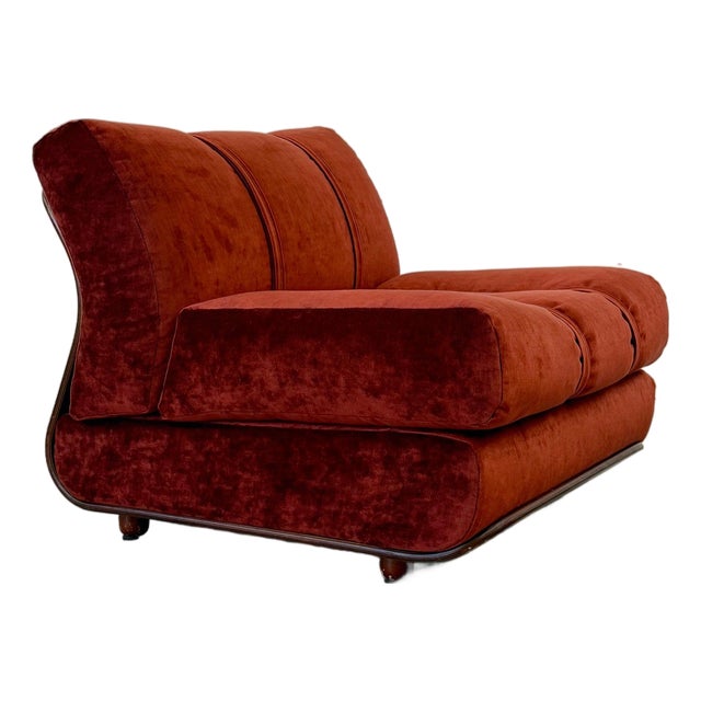 Italian Walnut Bentwood Lounge Chair in Maharam Velvet For Sale