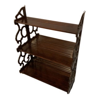Antique Chippendale Carved Mahogany 3 Tier Wall Hanging Display Rack For Sale