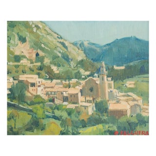 Oscar Falguera, Mountain Village Near Tarragona, Spain, 1990s, Oil on Canvas For Sale