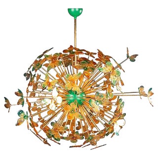 Large Vintage Handmade Venetian Glass Butterfly Sputnik Chandelier For Sale