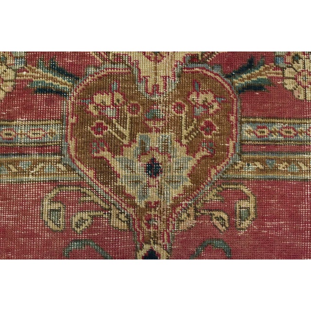 Tabriz Rug 9’1” X 12’4” Red Wool Vintage Distressed Hand-Knotted Carpet For Sale - Image 10 of 15