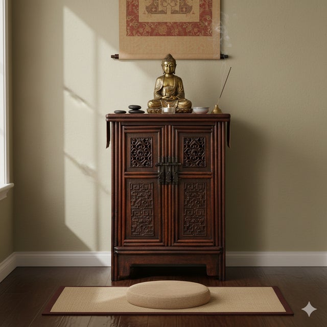 26.75" Natural Wood Pattern Brown Carving 2 Doors Small Cabinet Chest For Sale - Image 9 of 10