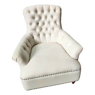 Armchair with Wooden Structure and White Fabric, 1990 For Sale