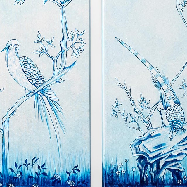 Chinoiserie wall panel trio on stretched, gallery-wrapped canvas. Hand-painted and signed by Judith Rivero Limited edition...