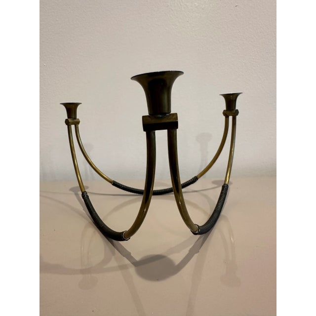 Four Mid-Century Modern Brass and Leather Candelabra For Sale - Image 12 of 12