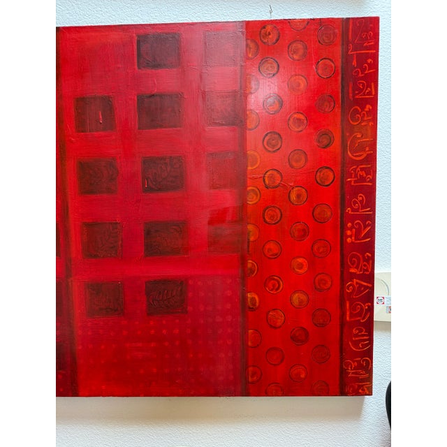 Red Circa 2002 Catherine Saiki "Directions I" Original Painting, Signed For Sale - Image 8 of 12