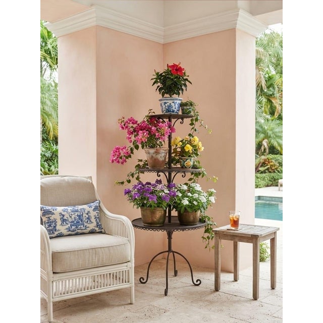 Vintage 3-Tier Dark Bronze Metal Plant Stand & Tiered Display Tower For Sale - Image 9 of 12