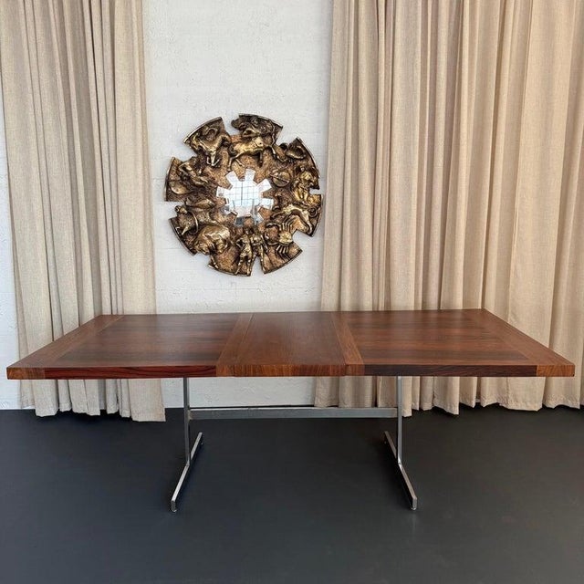 1970s 1970s Scandinavian Modern Rosewood Chrome Trestle Extension Dining Table For Sale - Image 5 of 12