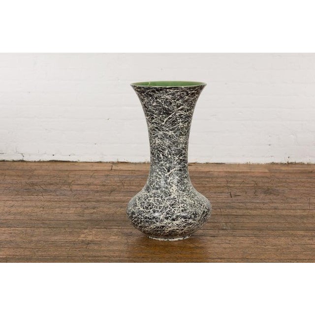 Late 20th Century Tall Prem Collection Artisan Made Black & White Vase with Dripping Décor For Sale - Image 5 of 12