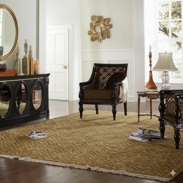 Modern 6x9 Brown Hand-Knotted Wool Diamond Lattice Classic Traditional Carpet Rug For Sale - Image 3 of 6