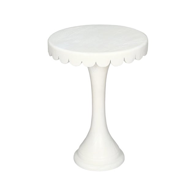 Transitional Scalloped White Round Drinks Table For Sale - Image 3 of 8