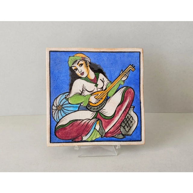 Exquisitely hand painted ceramic wall tile, Indo-Persian, late Qajar dynasty (1789-1925), exceptionally executed...