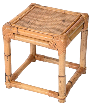 Mid-Century Italian Cube Side Table in Bamboo and Rattan, 1970s