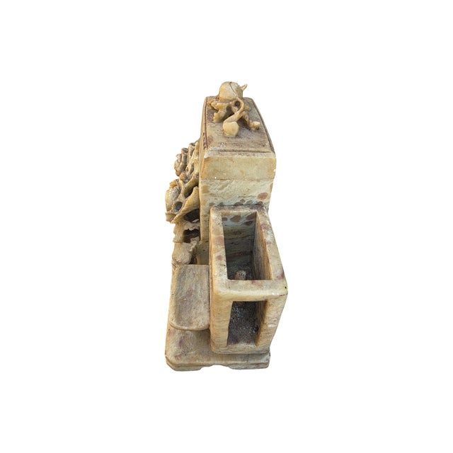 Vintage Hand-Carved Asian Soapstone Scholar’s Desk Set With Floral Motif For Sale - Image 4 of 12