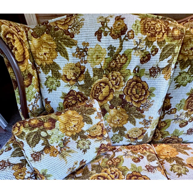 Wood Vintage Clayton Marcus Sofa & Wingback Chair Set — 1970s Floral, Original Fabric For Sale - Image 7 of 8