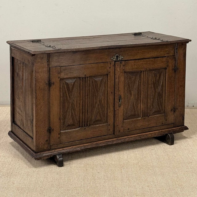 18th Century Dutch Hand-Carved Oak Trunk Adapted as Buffet For Sale - Image 4 of 18