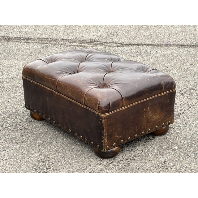 Foot Stool in Brown Leather For Sale - Image 5 of 14