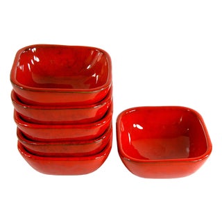 Italian Red Glazed Ceramic Bowls, 1970s, Set of 6 For Sale