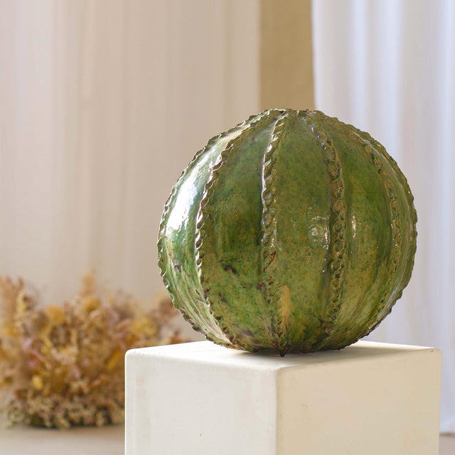 Ceramic Handcrafted Sculpture with Tamegroutes Green Glaze by Azele Studio For Sale - Image 7 of 7