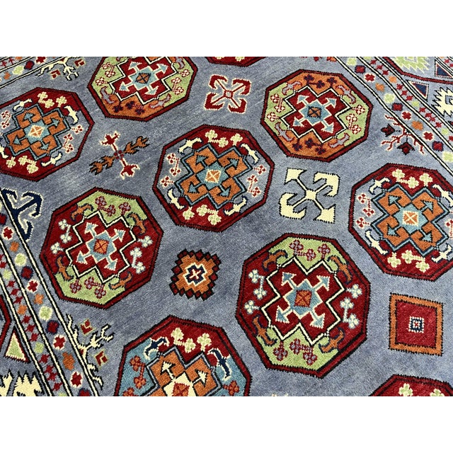 Slate Blue Philpa Bokhara Wool Rug With Elephant Foot Motifs, 4'11" X 6'5" For Sale - Image 9 of 15