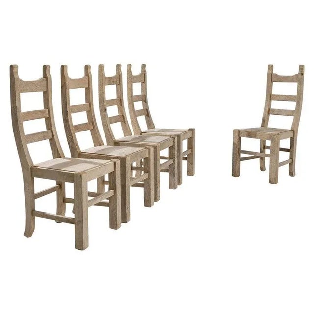 20th Century Belgian Bleached Oak Dining Chairs - Set of 5 For Sale - Image 12 of 12