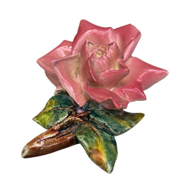 Majolica Pink Rose Wall Pocket signed Delphin Massier, circa 1890. Height / 6.5 inches.